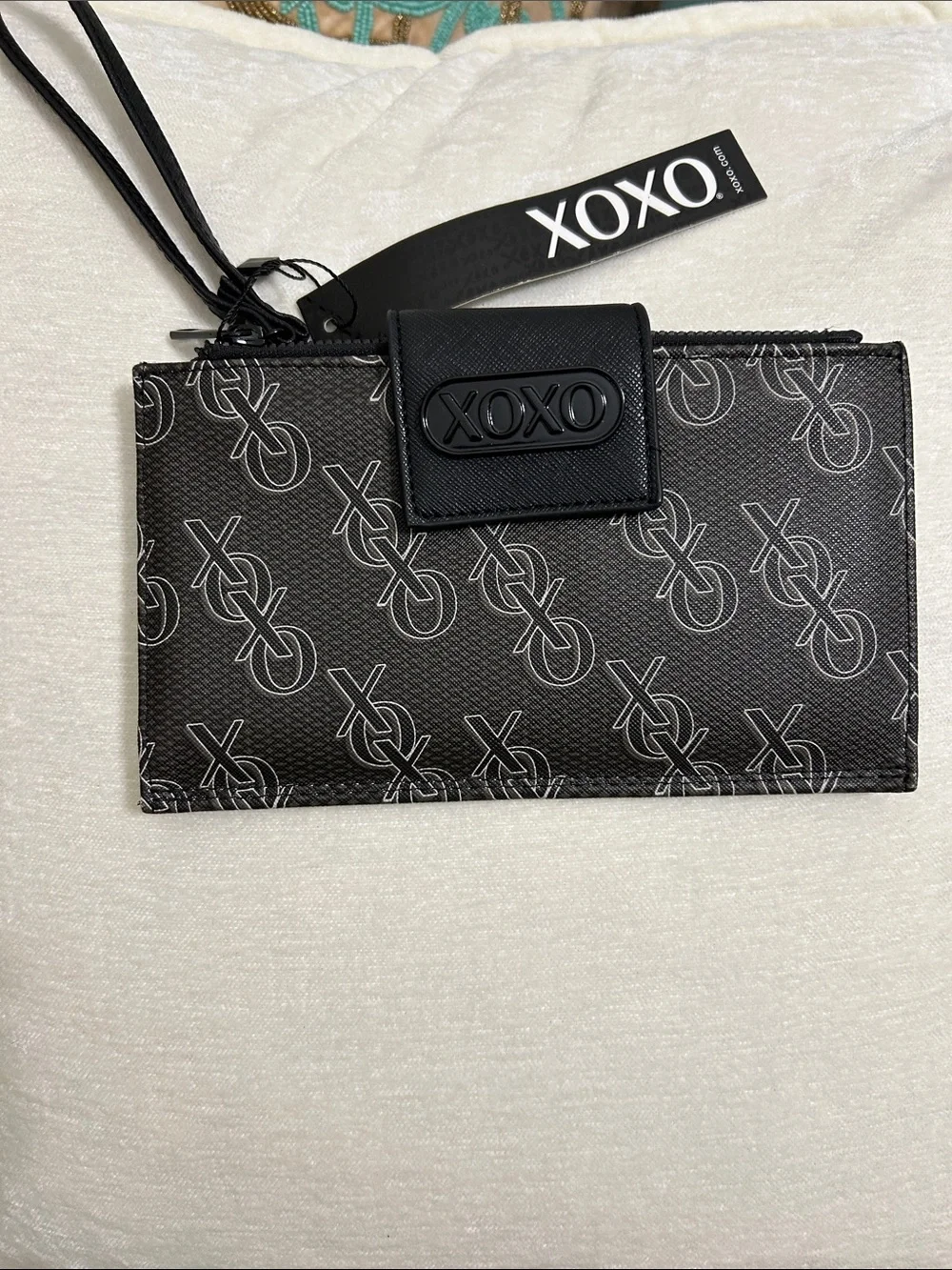 XOXO Black Monogram Wristlet Card Holder
